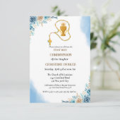 Eerste holle waterverf blauwe splash floral kaart (Staand voorkant)