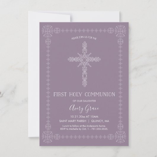 EERSTE HOLY COMMUNION Girl Invite - Eenvoudig, ele Kaart (Voorkant)