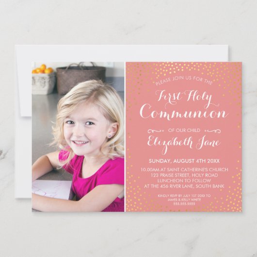 EERSTE HOLY COMMUNION mini gold confetti schattig  Kaart (Voorkant)
