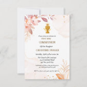 Eerste holy communiqué roze waterverf splash invit kaart (Voorkant)