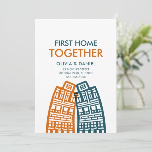 Eerste Home Samen nieuwe adreskaart met stad Kaart (Staand voorkant)