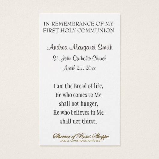 EERSTE-HOOGSTE-COMMUNICATIE-EUCHARIST PRAYER HOLY- VISITEKAARTJE (Achterkant)
