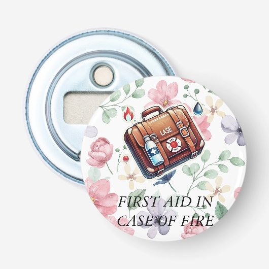 EERSTE HULP BIJ HOESJE VAN VUUR BUTTON FLESOPENER (Voorkant)