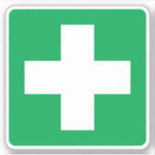 Eerste hulp symbool stickers, wit kruis op groen sticker (Voorkant)