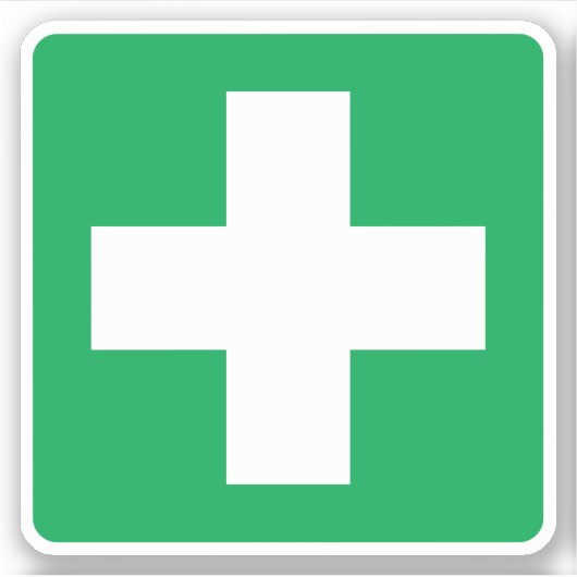 Eerste hulp symbool stickers, wit kruis op groen sticker (Voorkant)