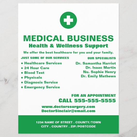 Eerste-hulpsymbool, huisarts, verpleegkundige flyer (Voorkant)