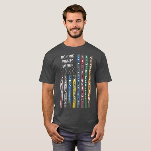 Eerste hulpverleners Vlag Politie Brandweerman T-shirt (Voorkant volledig)