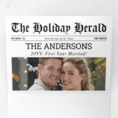 Eerste huwelijksjaar krantennieuws foto collage drieluik wenskaart (Binnenzijde eerst)