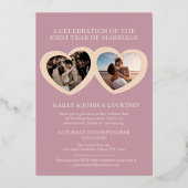 Eerste huwelijksverjaardag feest roze rose goud folie uitnodiging (Achterkant)
