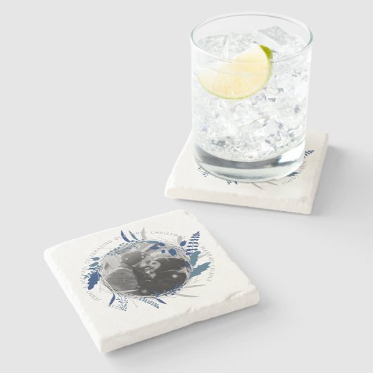 Eerste huwelijksverjaardag FOTO cadeau onder $10 Stenen Onderzetter (Zijkant)