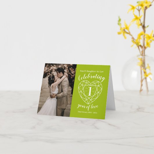 Eerste huwelijksverjaardag Peridot, aangepaste fot Kaart (Gele Bloem)