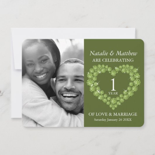 Eerste huwelijksverjaardag Peridot groene foto  Kaart (Voorkant)