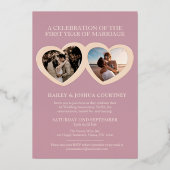 Eerste huwelijksverjaardagsfeest roze roze goud folie uitnodiging (Achterkant)