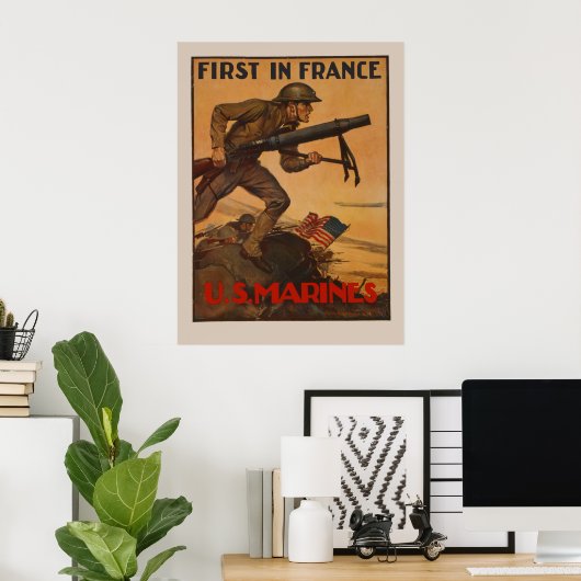 Eerste in Frankrijk - Amerikaanse mariniers Poster (Thuiskantoor)