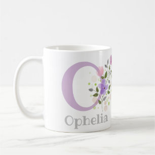 Eerste initiaal plus eerste naam met bloemen koffiemok