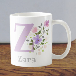 Eerste initiaal plus eerste naam met bloemen koffiemok