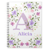 Eerste Initiaal plus naam Alicia met bloemen Notitieboek (Voorkant)