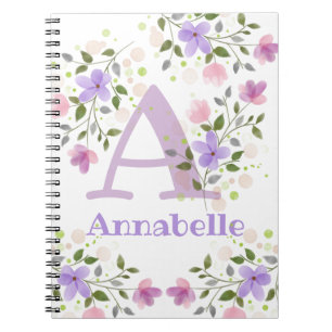 Eerste Initiaal plus naam Annabelle met bloemen Notitieboek