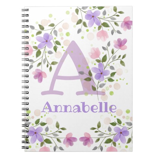 Eerste Initiaal plus naam Annabelle met bloemen Notitieboek (Voorkant)