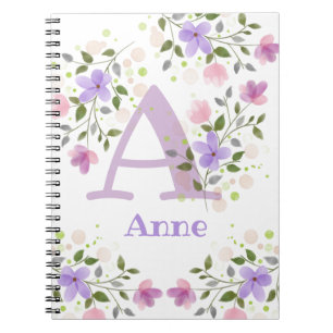 Eerste Initiaal plus Naam Anne met Bloemen Notitieboek