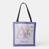 Eerste Initiaal plus Naam Anne met Bloemen Tote Bag (Achterkant)