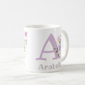 Eerste initiaal plus naam Arabella bloem Koffiemok (Voorkant rechts)