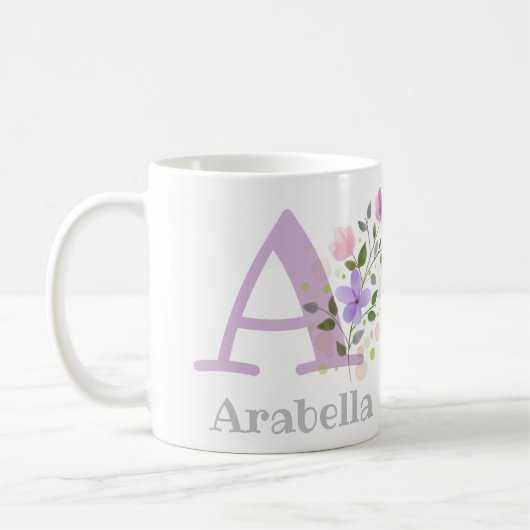 Eerste initiaal plus naam Arabella bloem Koffiemok (Links)
