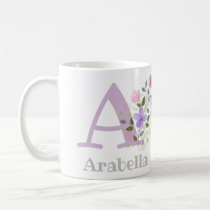 Eerste Initiaal Plus Naam Arabella met Bloemen Koffiemok