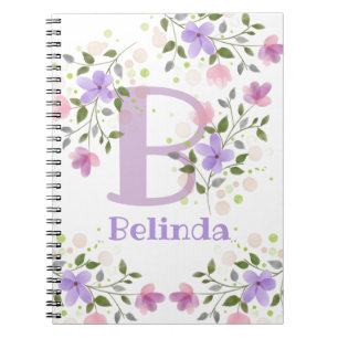 Eerste Initiaal Plus Naam Belinda met Bloemen Notitieboek