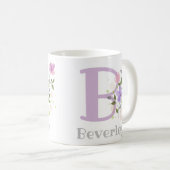 Eerste initiaal plus naam Beverley met bloemen Koffiemok (Voorkant rechts)