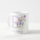 Eerste initiaal plus naam Beverley met bloemen Koffiemok (Voorkant links)