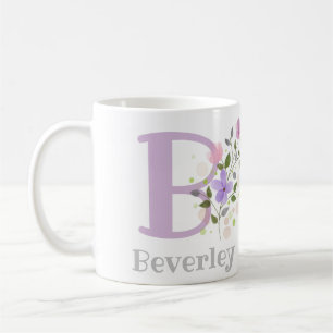 Eerste initiaal plus naam Beverley met bloemen Koffiemok