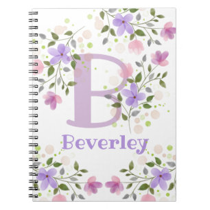 Eerste initiaal plus naam Beverley met bloemen Notitieboek