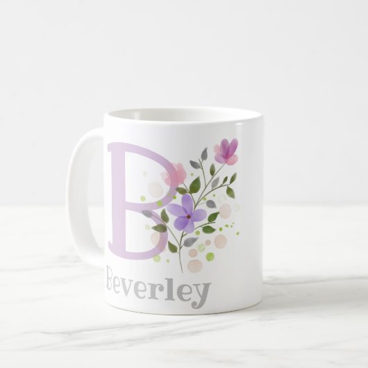 Eerste Initiaal Plus Naam Beverley met Flowers Koffiemok (Voorkant links)