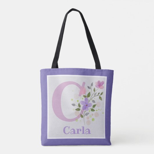 Eerste Initiaal plus naam Carla met bloemen Tote Bag (Achterkant)