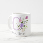 Eerste Initiaal plus Naam Caroline met Bloemen Koffiemok (Voorkant links)