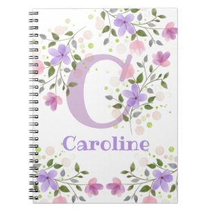 Eerste Initiaal plus Naam Caroline met Bloemen Notitieboek