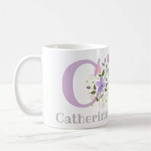 Eerste Initiaal Plus Naam Catherine met Bloemen Koffiemok