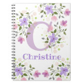 Eerste Initiaal plus naam Christine met Bloemen Notitieboek (Voorkant)