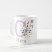 Eerste Initiaal plus naam Clara met bloemen Koffiemok (Voorkant links)