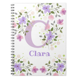 Eerste Initiaal plus naam Clara met bloemen Notitieboek