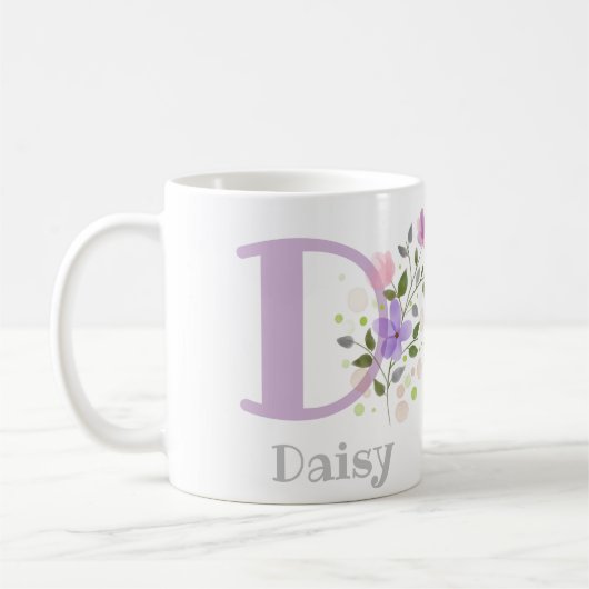 Eerste Initiaal plus naam Daisy met bloemen Koffiemok (Links)