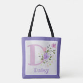 Eerste Initiaal plus naam Daisy met bloemen Tote Bag (Achterkant)