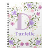 Eerste Initiaal plus naam Danielle met bloemen Notitieboek (Voorkant)