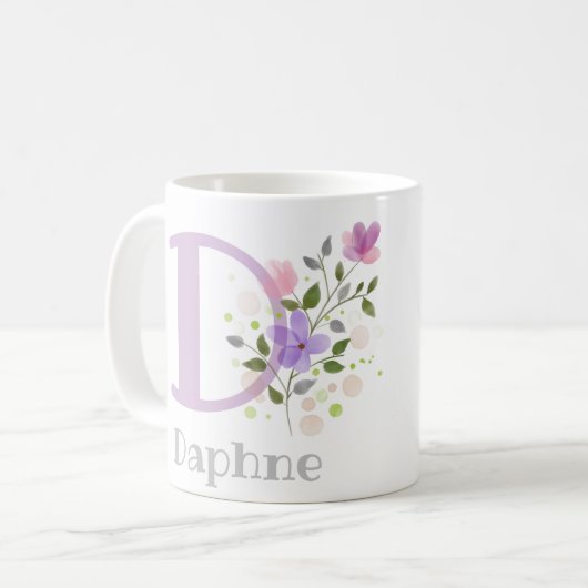Eerste Initiaal plus naam Daphne met bloemen Koffiemok (Voorkant links)