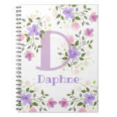 Eerste Initiaal plus naam Daphne met bloemen Notitieboek (Voorkant)