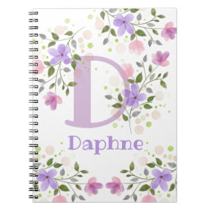 Eerste initiaal plus naam Daphne met bloemen Notitieboek