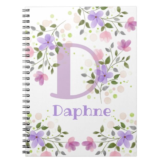 Eerste Initiaal plus naam Daphne met bloemen Notitieboek (Voorkant)