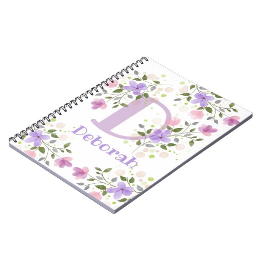 Eerste Initiaal plus naam Deborah met bloemen Notitieboek (Linkerzijde)