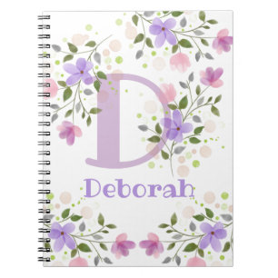 Eerste initiaal plus naam Deborah met bloemen Notitieboek